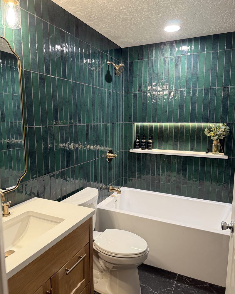 Green stacked-tile bath