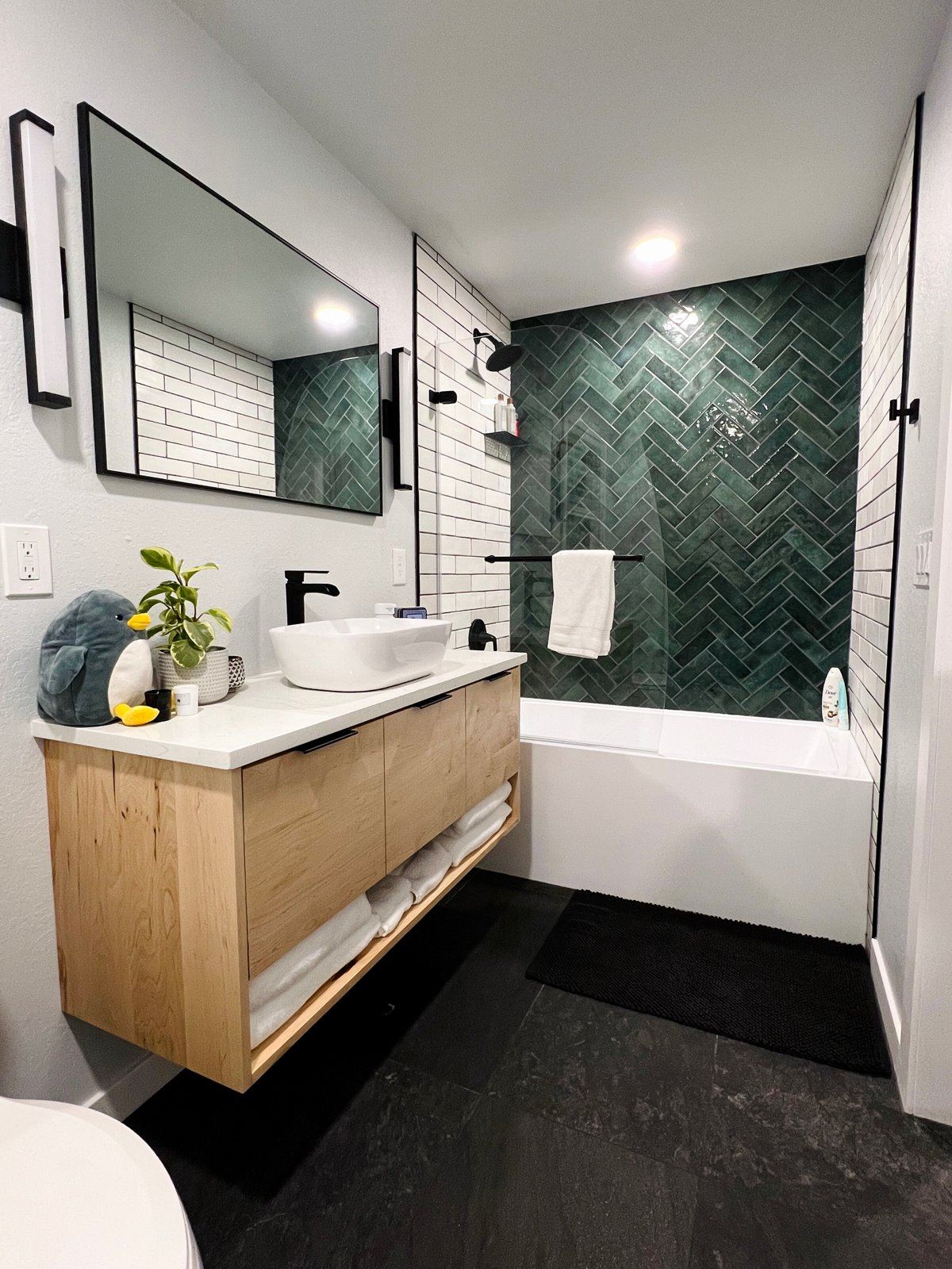 Green herringbone bath