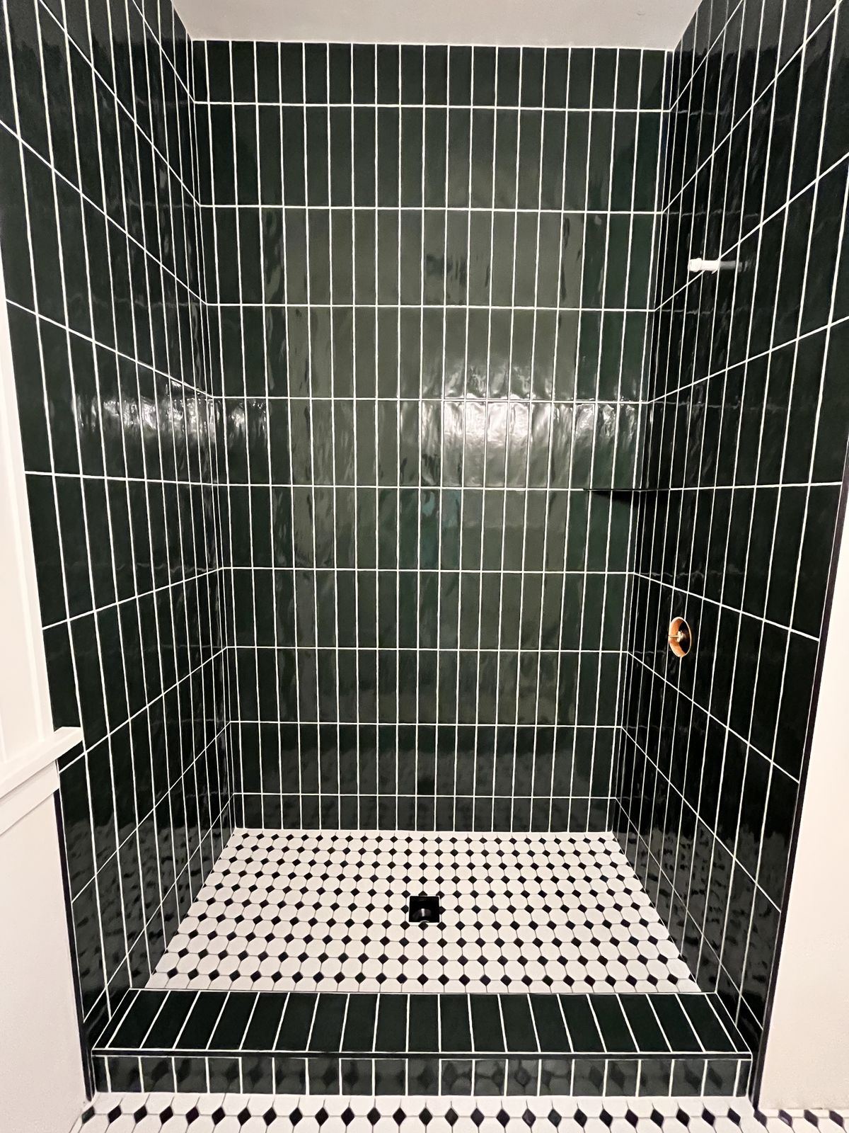 Green stacked-tile shower