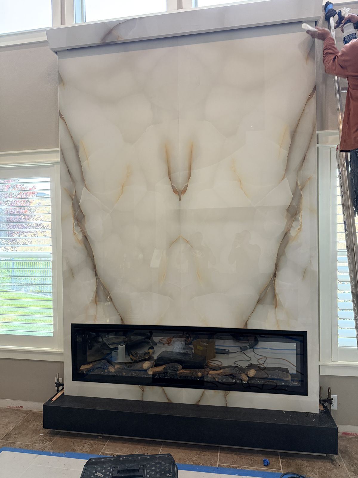 Porcelain panel being set