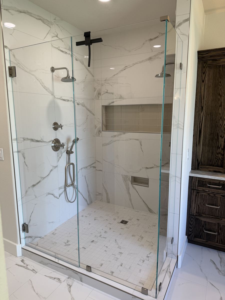 Marble-look glass shower